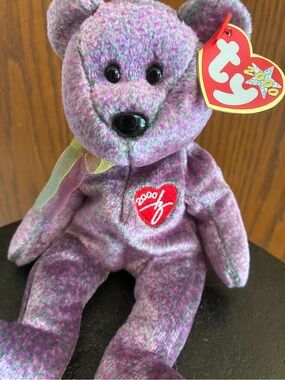 Ty Beanie Baby 2000 Signature Purple Bear Plush w/ Heart Tag Vintage